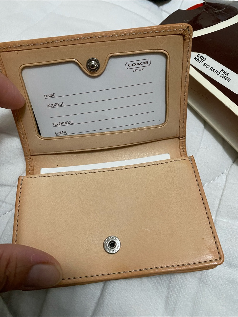 Coach Brown Signature Canvas Trifold Wallet with Tan Leather Trim - Picture 6 of 6